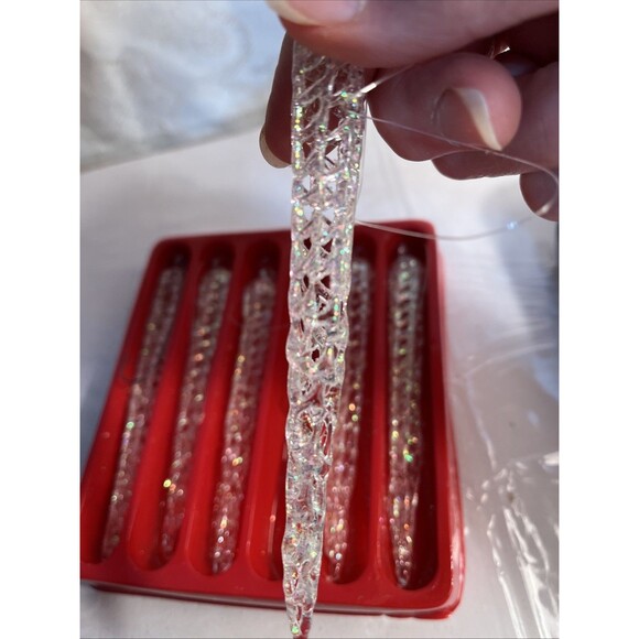 Spun Glass Christmas Icicle Ornaments 5.5" Set of 6 - Picture 2 of 6